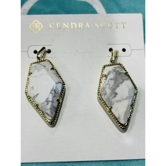 Kendra Scott Gold Howlite Marble Tessa Earrings - Picture 3 of 4